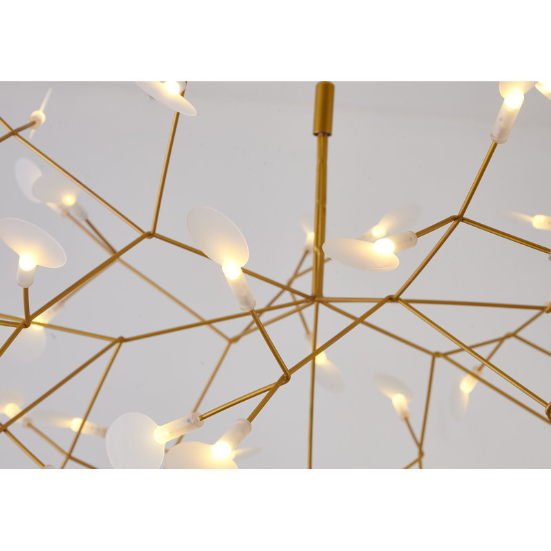 Transitional 63-Light Gold LED Petal Chandelier With Frosted Acrylic Diffusers