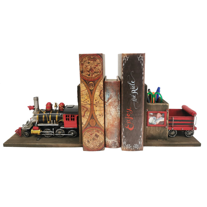 Serre-livres en métal avec porte-stylo