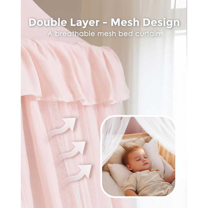 Bed Canopy With Star Lights, Double Layer Canopy For Bed, Princess Play Tent  Room, Breathable Canopy Bed Curtain For Children Reading Nook, Machine Washable Canopy, 25.6''X106'', Pink