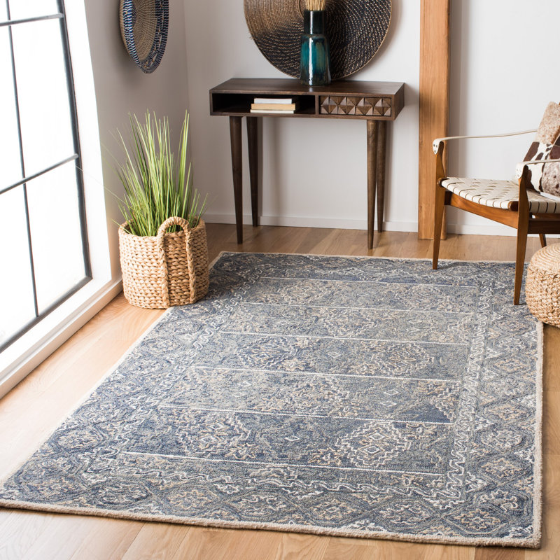 Tapis bleu en laine touffeté à la main Deyoung, Rectangle 8 pi x 10 pi