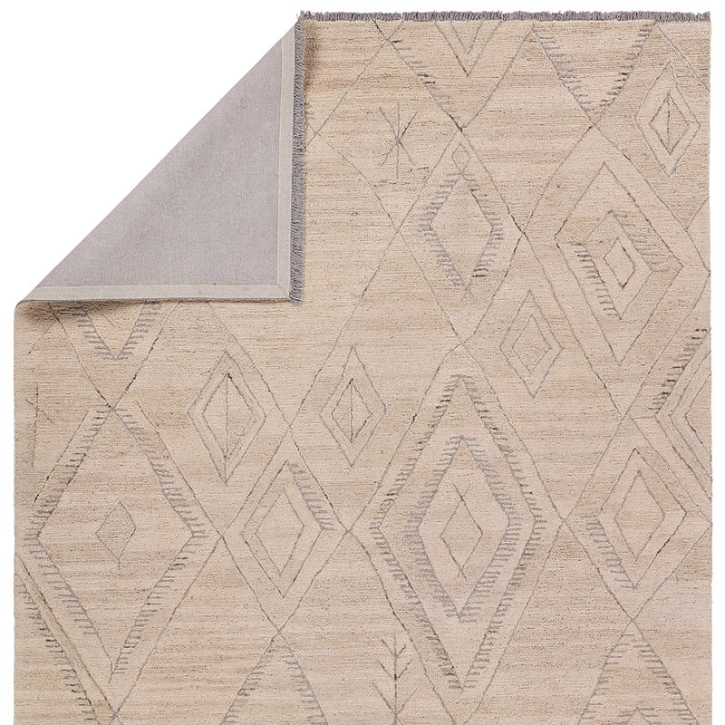 Tapis blanc / gris fabriqué à la main à motif de treillis Anisah par Jordah, Rectangle 9 pi x 12 pi