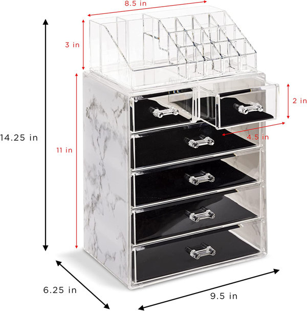 IKEE DESIGN®: Acrylic Makeup Organizer Drawer, Five Pieces Set