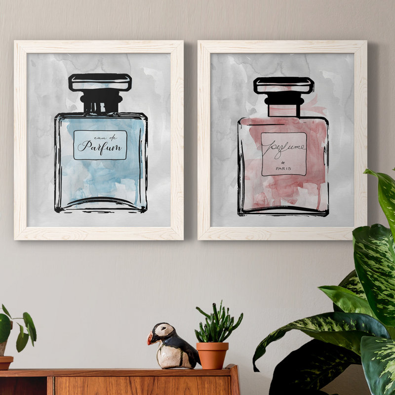 «Blue Wash Perfume», ensemble de 2 reproductions d'art, H 20 po x l 17 po x P 1 po, Toile blanche encadrée, Pas de tapis