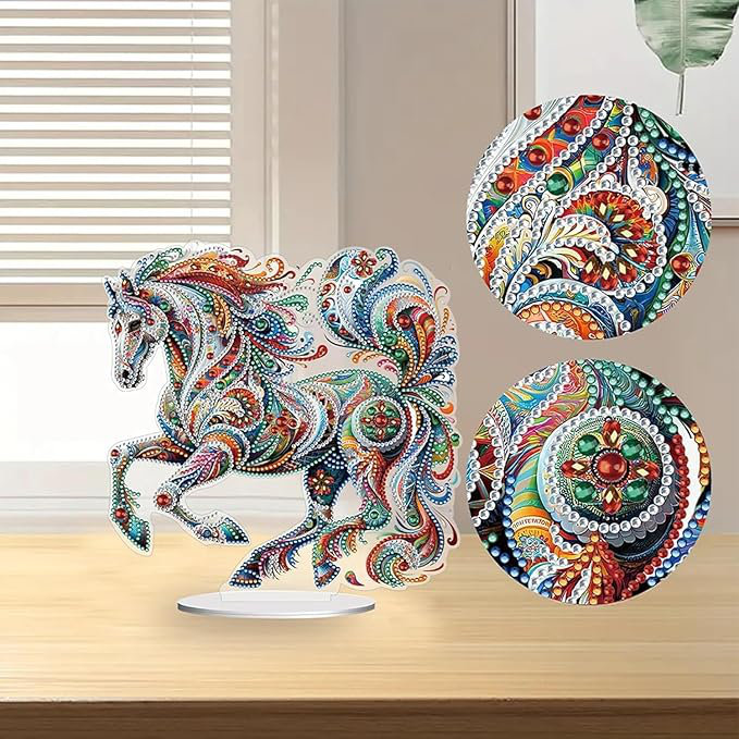 Isabelle 5D DIY Mosaic Colourful Diamond Painting Kit Crystal Rhinestone Acrylic Table Top Decoration (Horse)