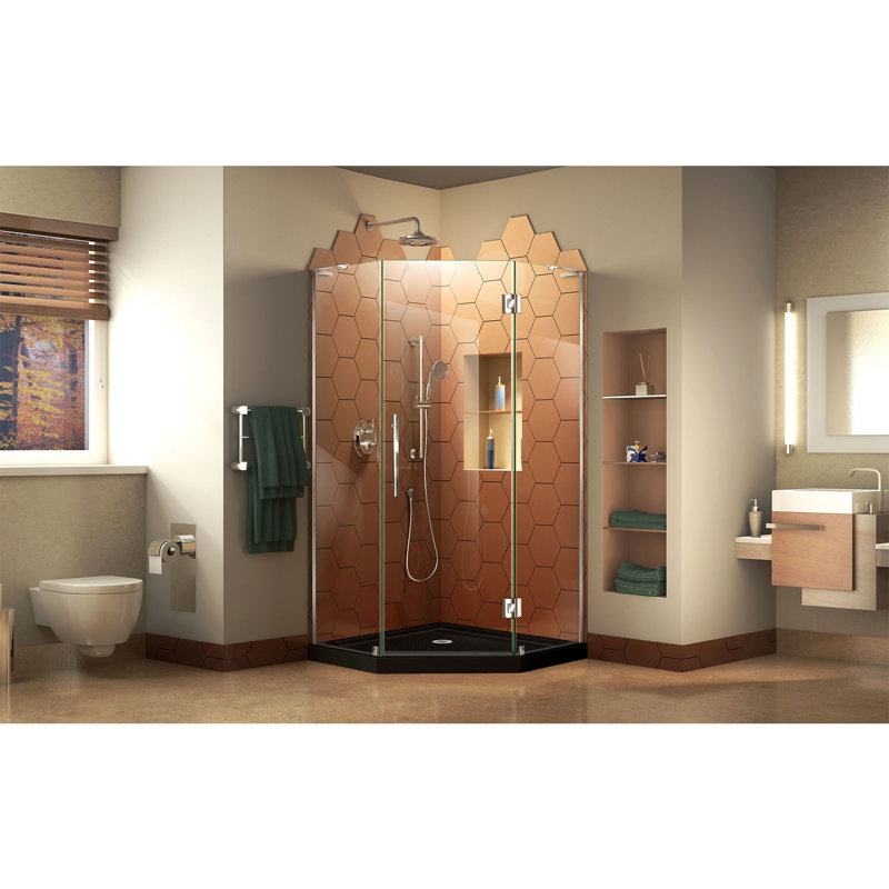 Cabine de douche rectangulaire à charnière 36 "x 74,75" avec base Prism Plus, Chrome / Noir