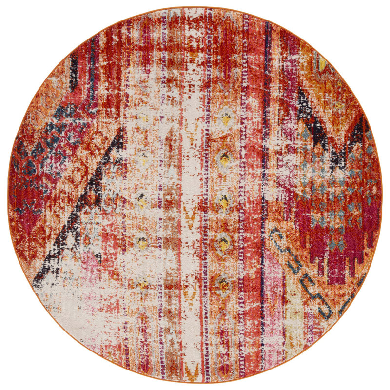 Hertzler Southwestern Orange Area Rug, Round 6'7"