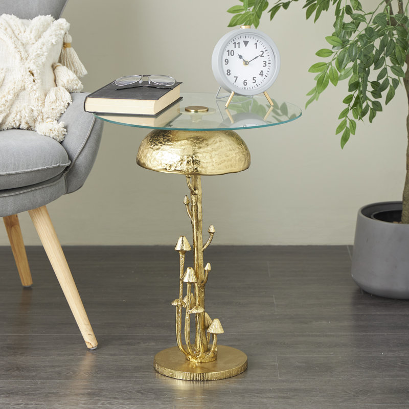Table d'appoint en métal avec plateau en verre et plateau Jeng