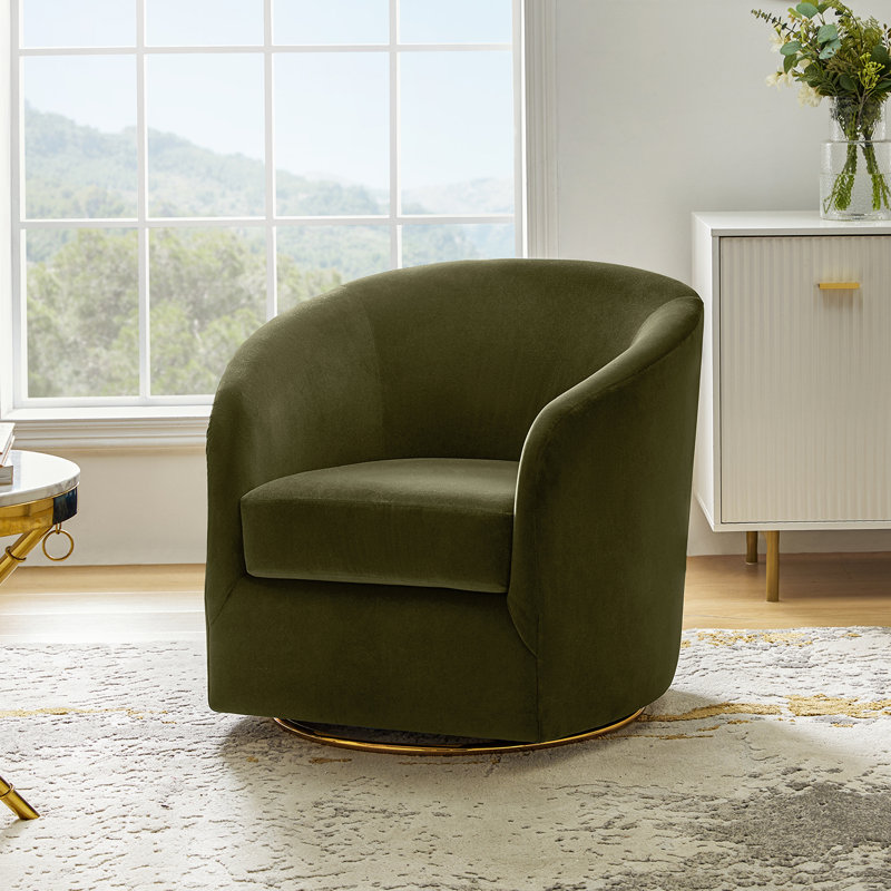 Holden 31.5" Wide Velvet Swivel Barrel Chair, Moss