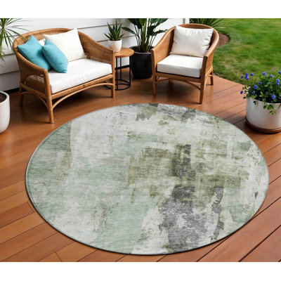 Tapis d'intérieur rond lavable abstrait vert menthe 8 pi HomeRoots