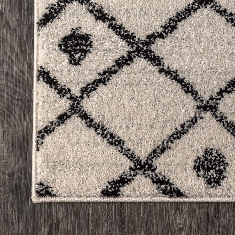 Bousquet Moroccan Beni Souk Cream/Black Rug, Rectangle 7'9" x 10'