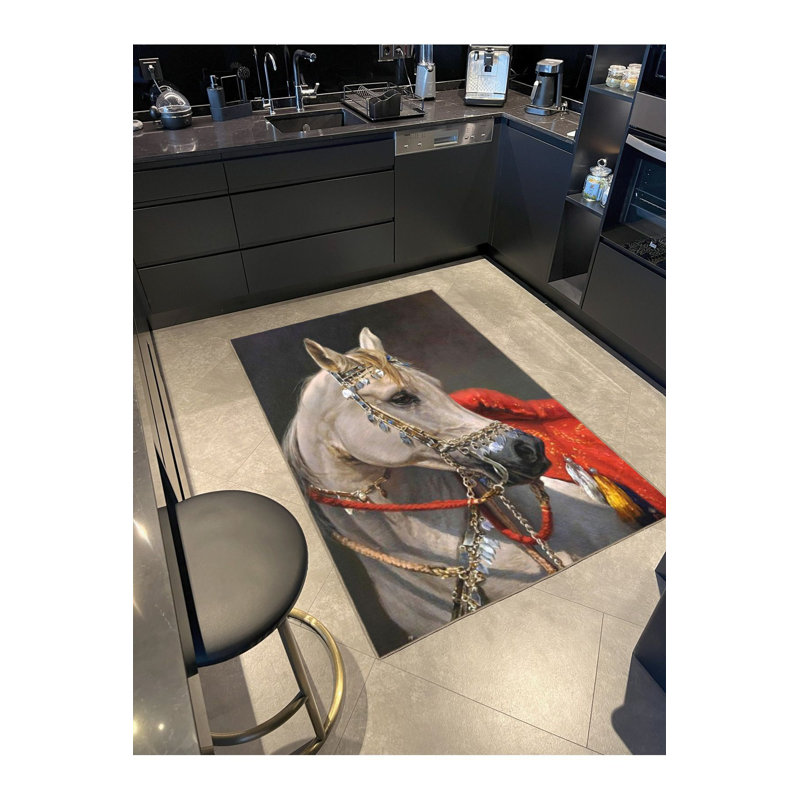 Tapis décoratif à motif animal de cheval orange lavable à la machine, Tapis de couloir 3 pi 3 po x 9 pi 10 po