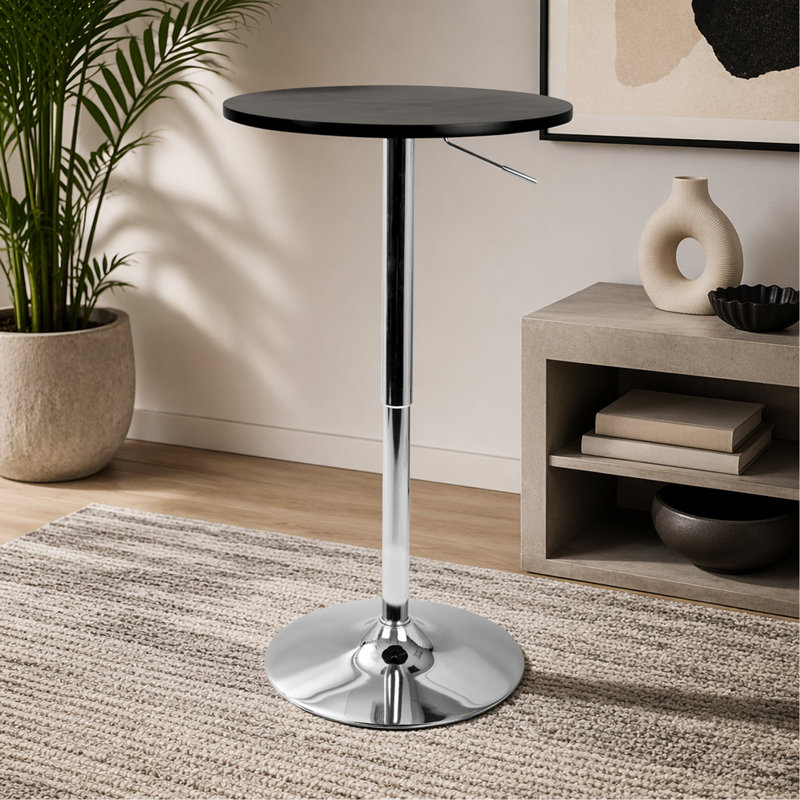 Table de bar réglable réglable en noir, H 41 po x l 23,75 po x P 23,75 po, Noir / Argenté