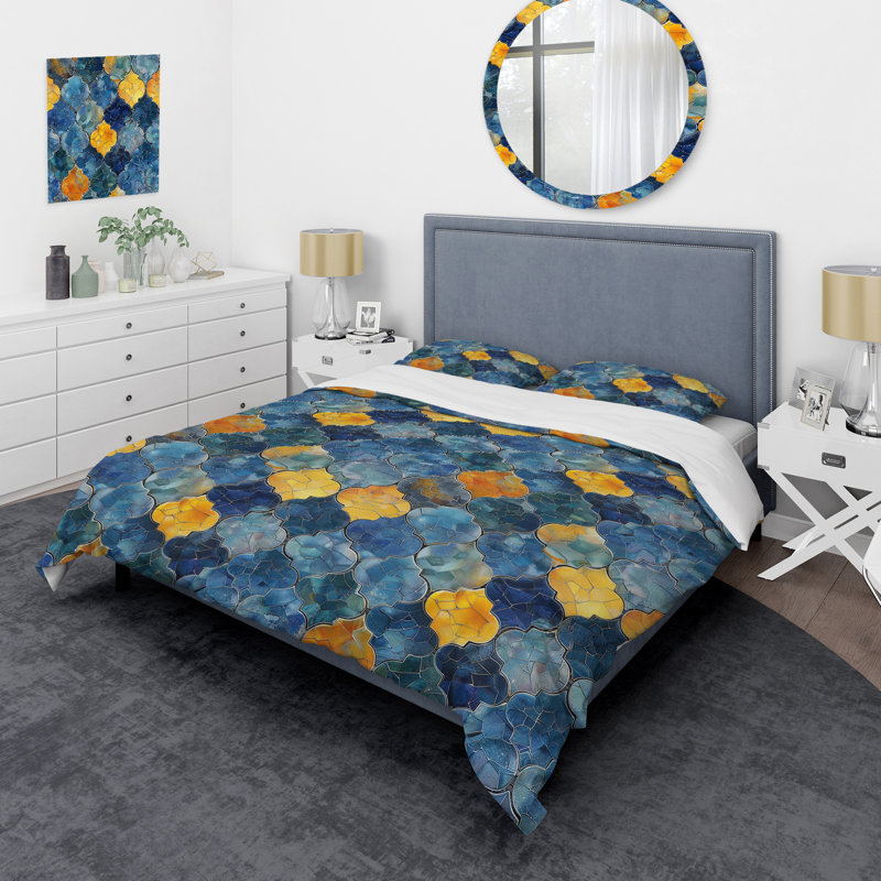 Ensemble de housse de couette Blue Green Tiles I - Tiles, Housse de couette simple et deux taies décorative