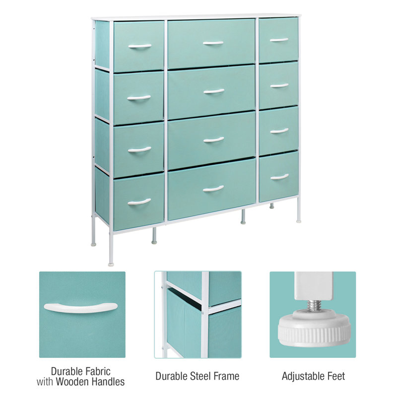 Aqua 12-Drawer Fabric Dresser with Steel Frame