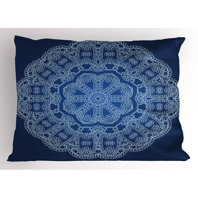 Dark Blue and White Mandala Microfiber Pillow Shams, 2 Pack, 20" x 30"