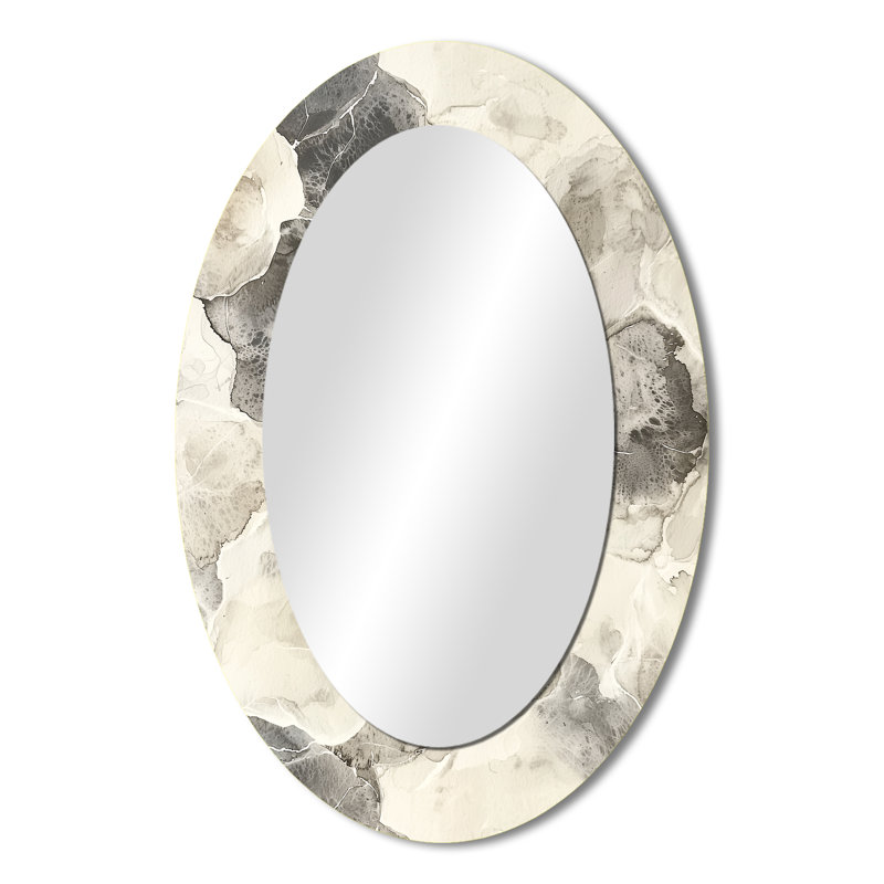 Grey Grey Circles Scenery I - Modern Oval Wall Mirror, 36" x 24"