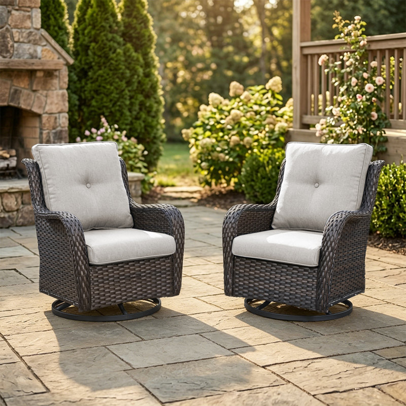 Swivel and sliding wicker patio chairs, Beige, Brun