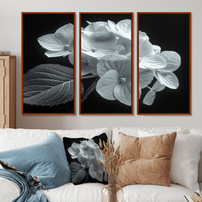 Monogramme élégant silhouette d'hortensia - ensemble d'impressions murales d'hortensia