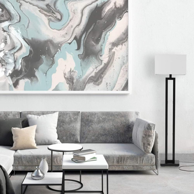 Floor Lamp, Matte Black, White Linen Shade, On/Off Socket Rotary Switch