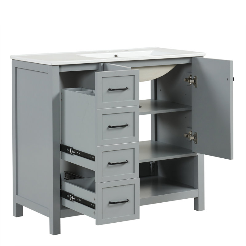 Meuble-lavabo 36 po avec lavabo en céramique, Gris