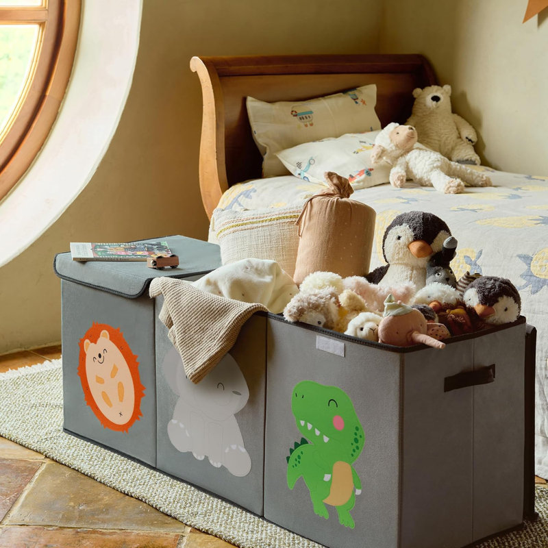 Toy Storage Organizer with Lids, Extra Large Toy Boxes for Kids, Handles and Divider, 142L, Grey
