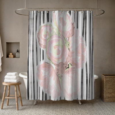 Rideau de douche simple roses et lignes Alvardo