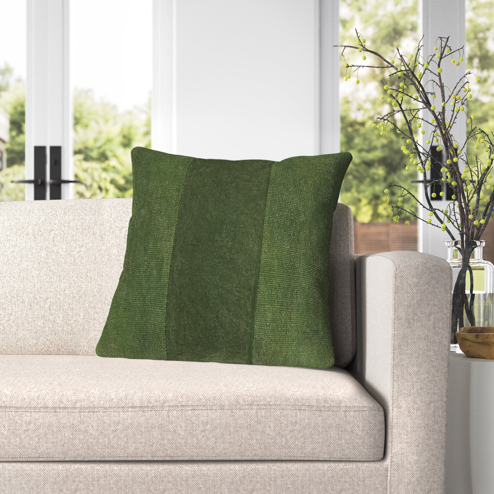 Dunbar Cotton Throw Pillow, 20" x 20", Dark Green, Poly Fill