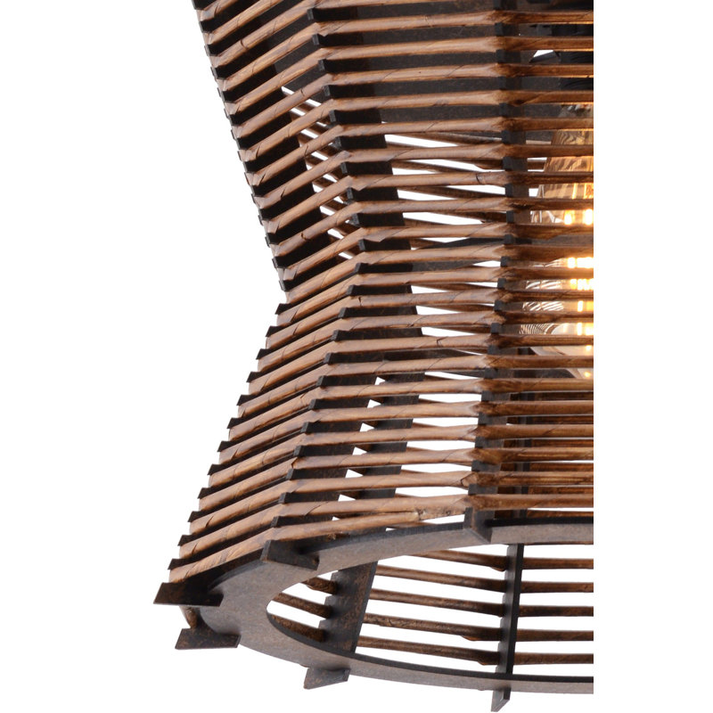 Elegant Wooden Chandelier with Replica Bamboo Cap, Brown Finish, 25.6 x 25.6 x 9.8 inches | Adjustable Cable | CE Certified, E27 Socket (Max 40W) | Perfect for Dining Room & Living Spaces, Stylish Illumination