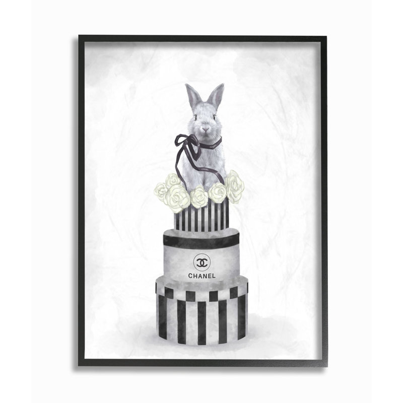 «Fashion Rabbit Box Stack Neutral Gray Peinture», art textuel, H 30 po x l 24 po, Giclée encadrée noir minuit