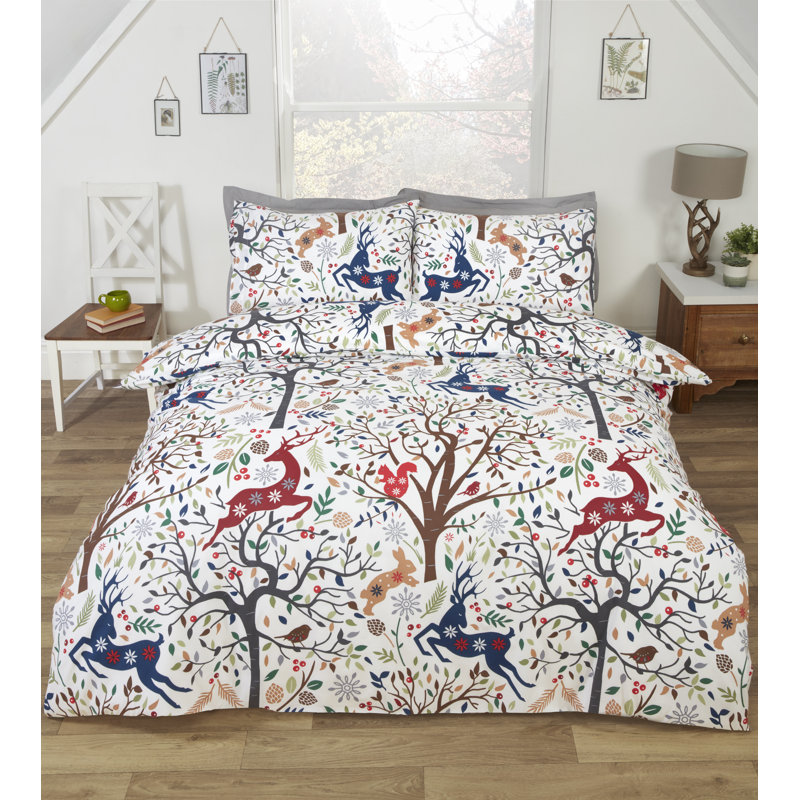 Magical Woods Festive Duvet Cover Set, Multicoloured, Kingsize Duvet Cover + 2 Standard Pillowcases