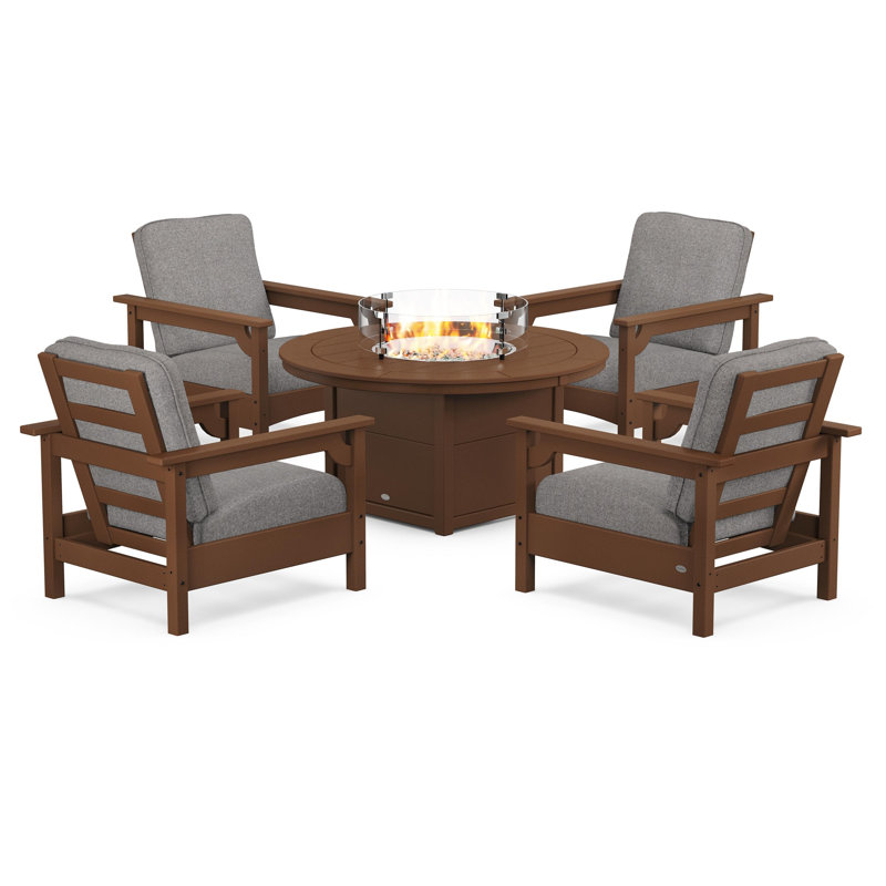 Club 5-Piece Conversation Set with Fire Pit Table, Gray Mist, Teak