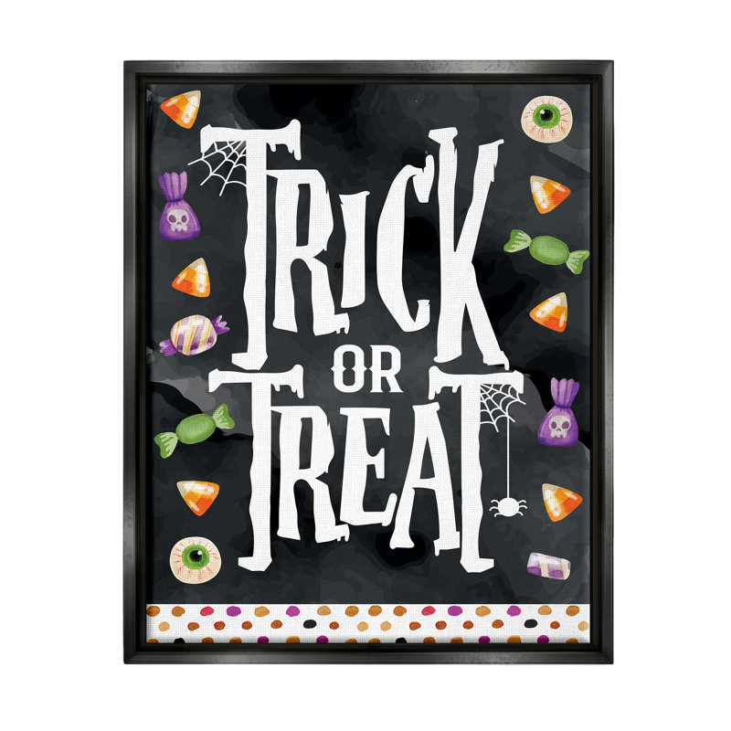 «Trick Or traiter Halloween Candy» par ND Art, impression, Cadre flottant noir de jais, H 21 po x l 17 po x P 1,7 po