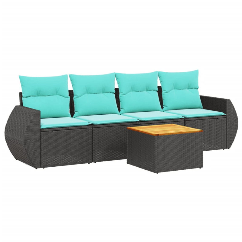  Ensemble de canapé de patio 5 pièces avec coussins en rotin de polyester noir