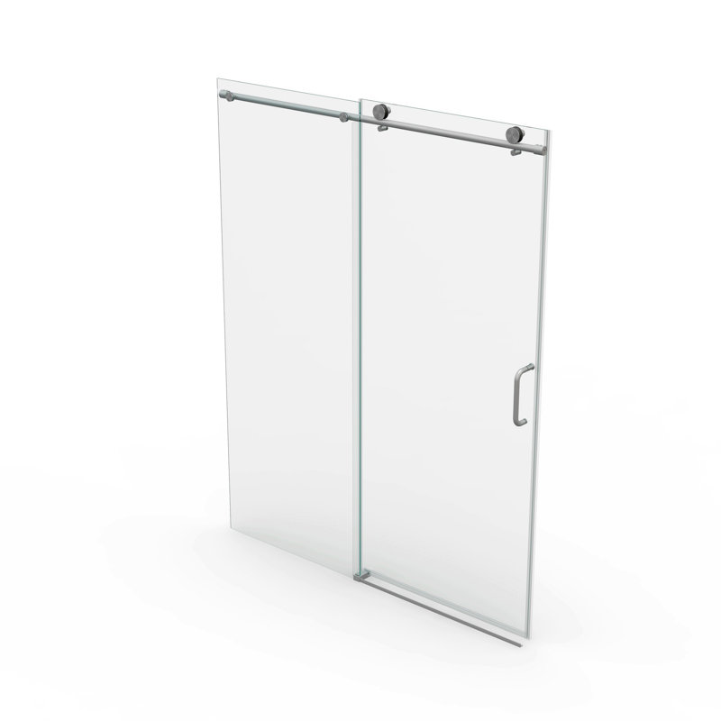 Porte de douche coulissante simple, porte coulissante sans cadre pour salle de bain, Nickel brossé