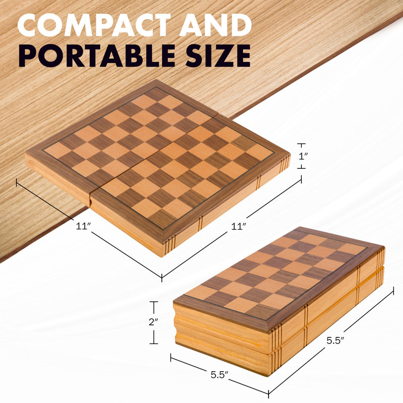Jeu d'échecs avec pièces Staunton sculptées - Planche en bois massif pliable de style livre avec rangement intérieur - Jeu de société pour enfants et adultes par Trademark Games