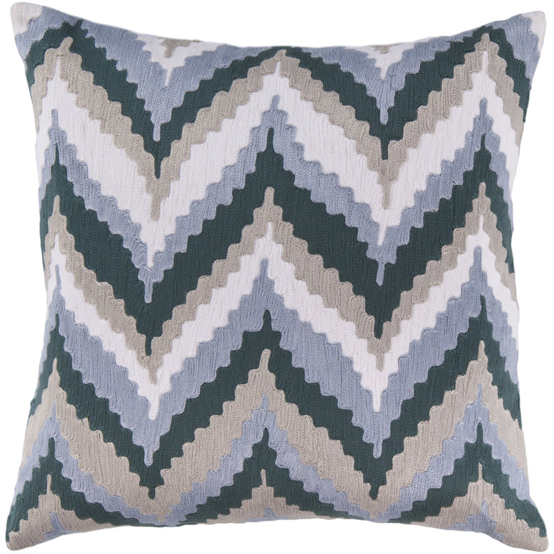 Embroidered Cotton Throw Pillow, 18" H x 18" W x 0.25" D, Blue\Brown, Pillow Cover Only - No Insert