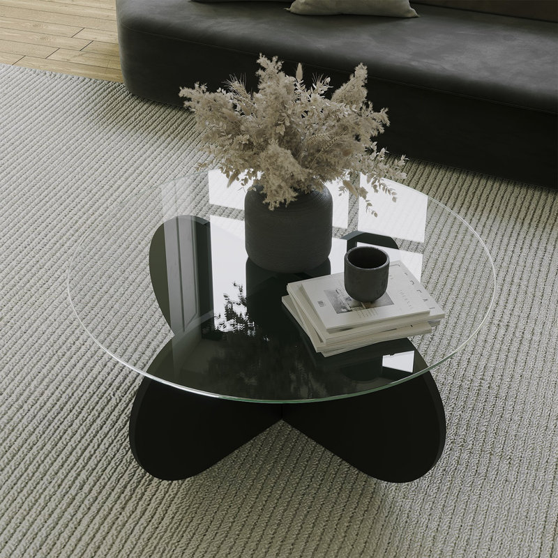 Glorias Coffee Table, 35" H x 75" W x 75" D , Transparent, Black