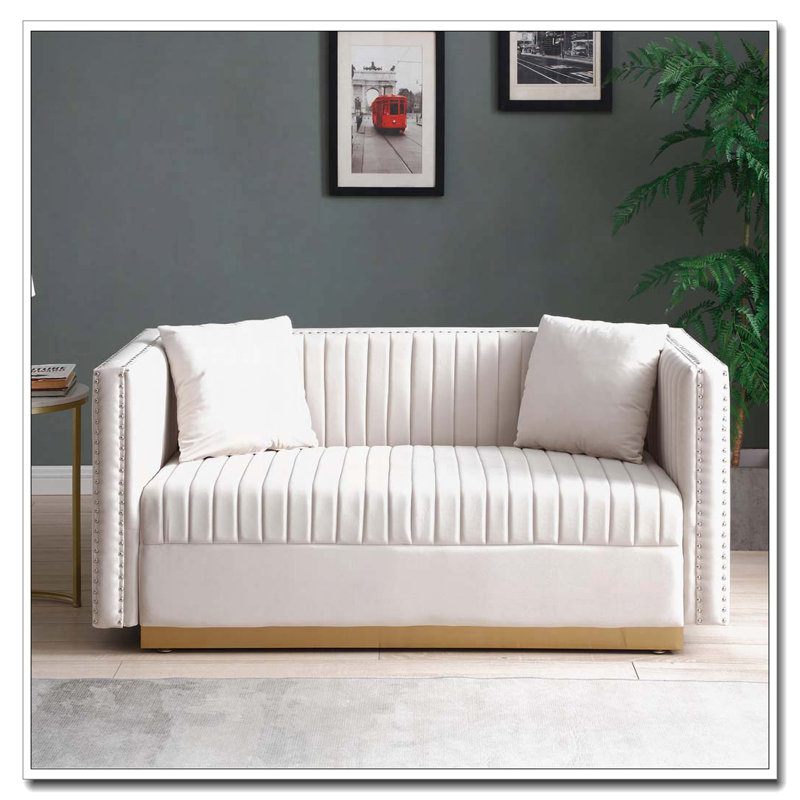 Causeuse en velours capitonné Contemporary, Beige