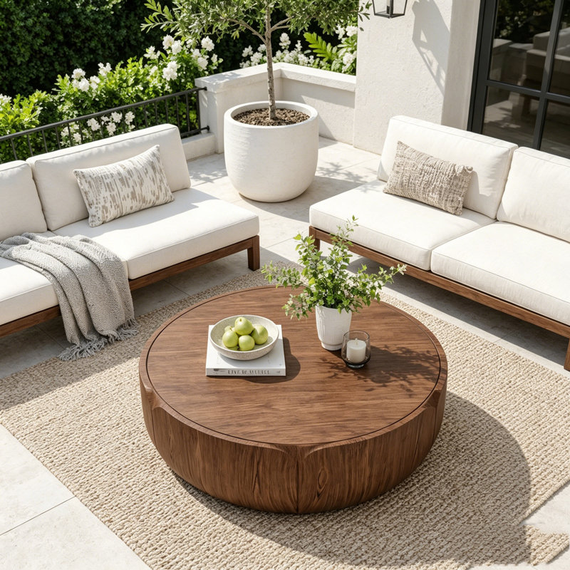 Table basse ronde d'extérieur d'intérieur, 35.63"W, Brun
