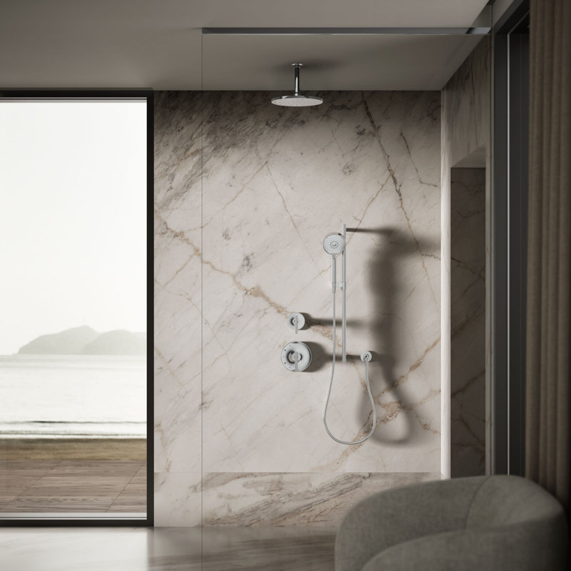 Contemporary Multi Function Rain Shower Head, Polished Chrome, Square, 1.75 GPM
