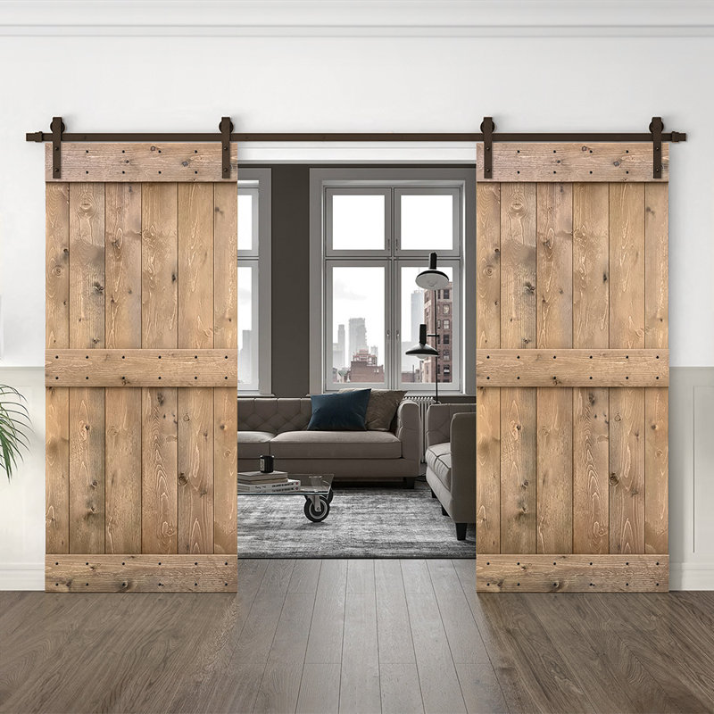 Porte de grange en bois massif lambrissé et métal, Brun pâle, 48 po x 84 po