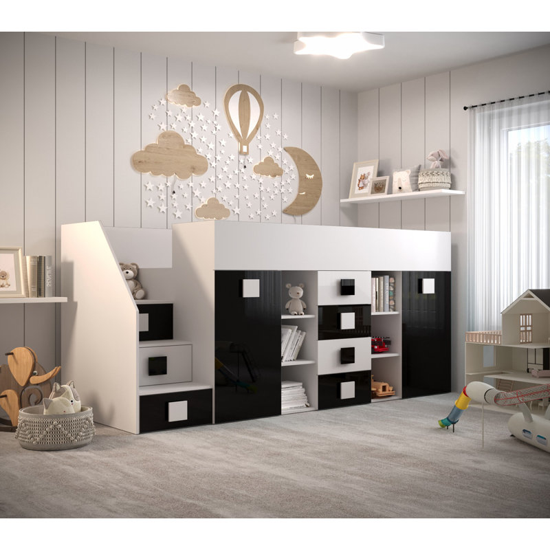 Goyette European Single (90 X 200 Cm) Loft Bed with Storage Included, Black