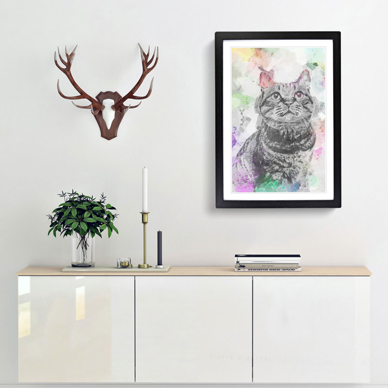 Colours of a Cat in Abstract - Picture Frame Graphic Art Print, 48cm H x 36cm W x 2cm D, Black Framed