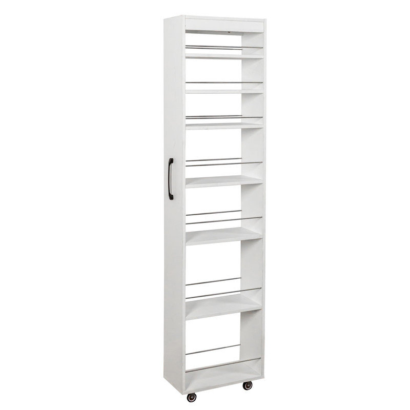 Chariot de rangement rétractable 7,87 po à 7 niveaux avec roulettes et poignée pour petits espaces de cuisine, blanc