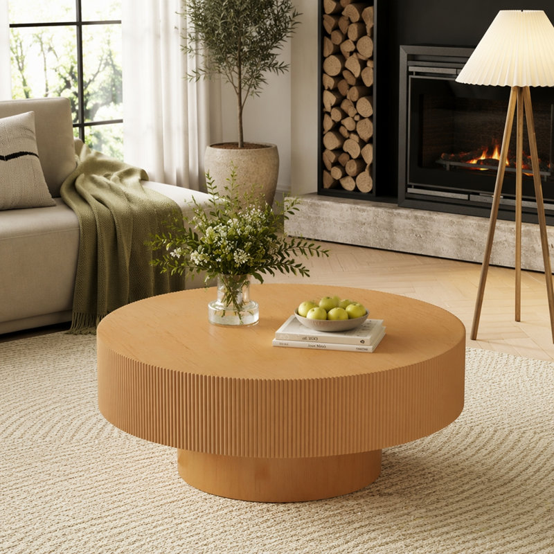 Table basse ronde naturelle avec plateau épais, 31.5