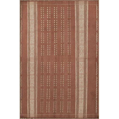 Orange Themed Geometric Patterned Woven Base Washable Decorative Rug