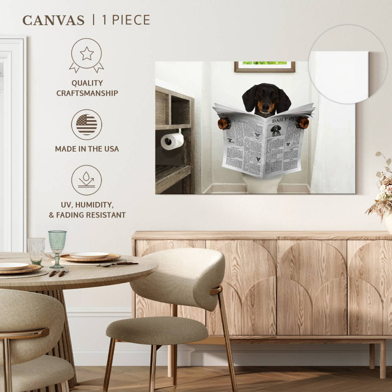 Ketti Dachshund Reading A Newspaper, 34" H x 51" W