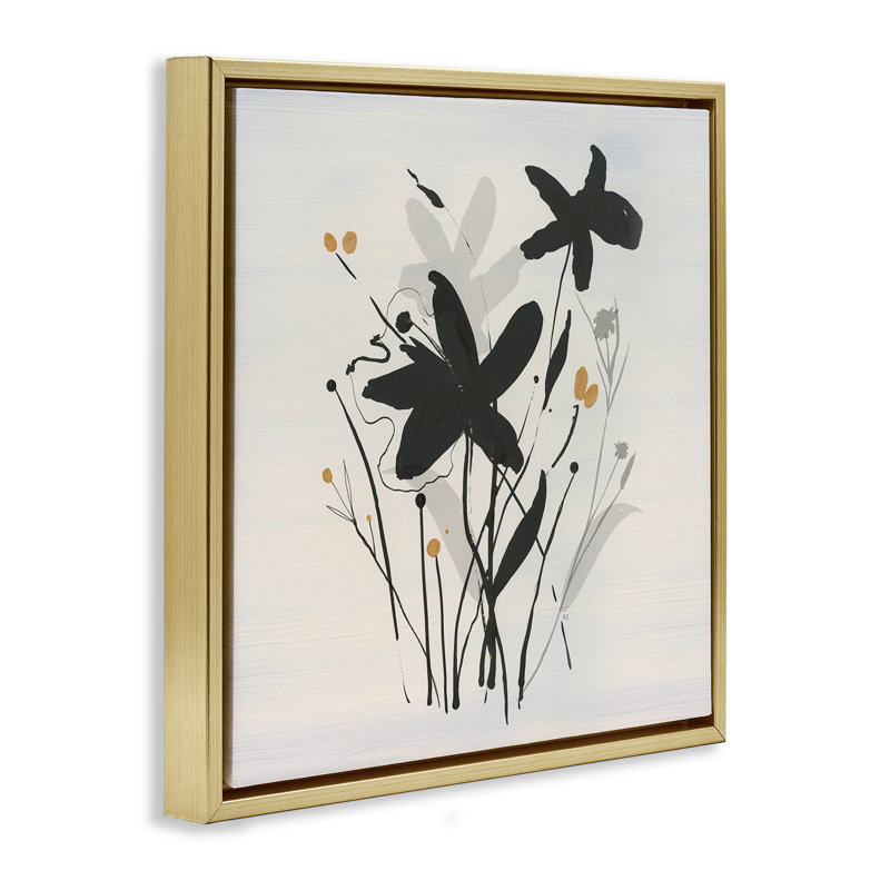 Impressions de fleurs, art mural encadré par Susan Jill, Cadre flottant métallique doré, H 25 po x l 25 po