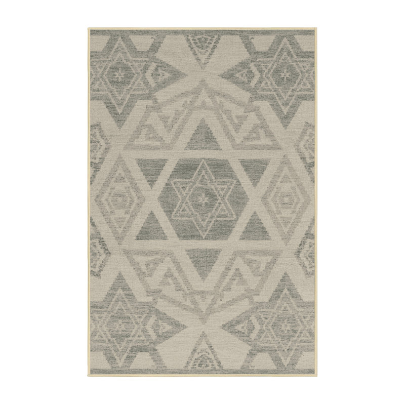 Machine Washable Highbridge Hanukkah Modern & Contemporary Abstract Rug in Beige – Yellow Binding, 5x7