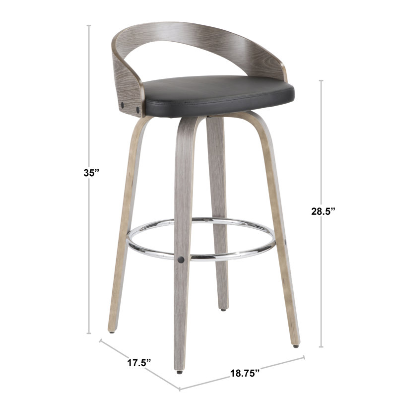 Betuel Swivel Upholstered Counter Stool, Black/Light Grey Wood